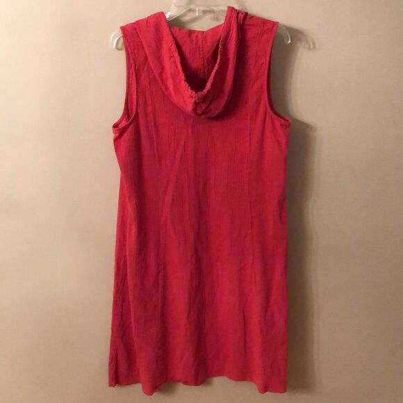 J JILL SIZE LARGE RASPBERRY PINK SLEEVELESS HOODED CRINKLE COTTON DRESS - Picture 5 of 8